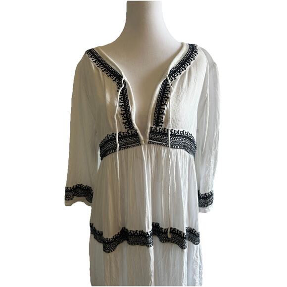 Boho Dress White Layered Tiered Coverup Beachy Resort Cruise Festival Fairy L-XL - Picture 8 of 9